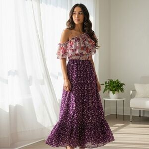 Misa Los Angeles Purple Floral Off-Shoulder Maxi Dress